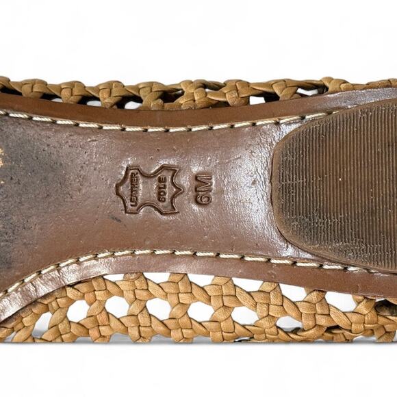 Tory Burch 6 Carlyle Woven Leather Ballerinas Ballet Flats Black Tan Logo Bow - Picture 10 of 14